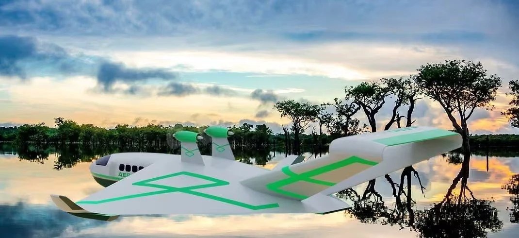 Vehículo de efecto suelo de AeroRiver posado sobre un río amazónico